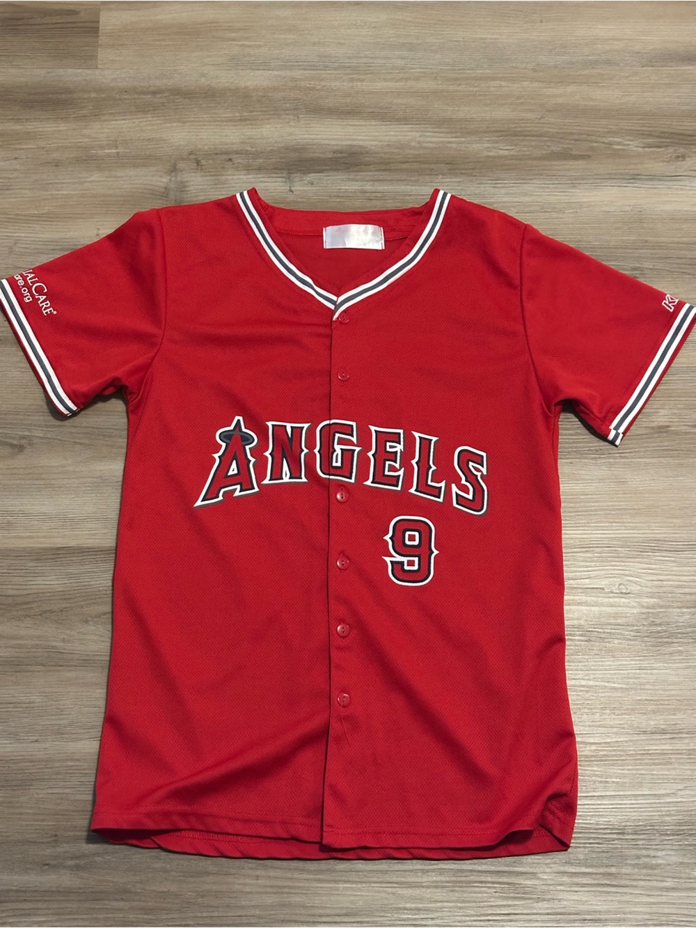 Angels #9 Red Baseball Button-Up Jersey